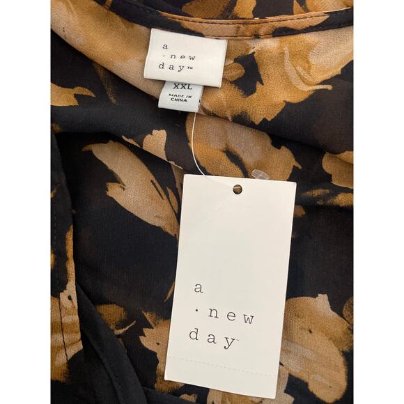 Long Sleeve Sheer Maxi Dress -A New Day - XXL New Black/Brown Floral - Picture 5 of 10